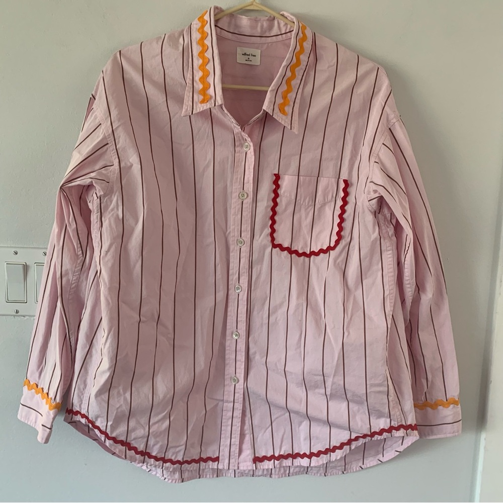 Wilfred Free Pink Stripe Unique Detail Cotton Button Down Relaxed Women’s XS